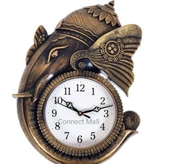 GANESHA   Analog  Plastic Metal Color  Wall Clock  -  Free Size, Metal Color,  Plastic, Analog, Pack of 1 wall Clock